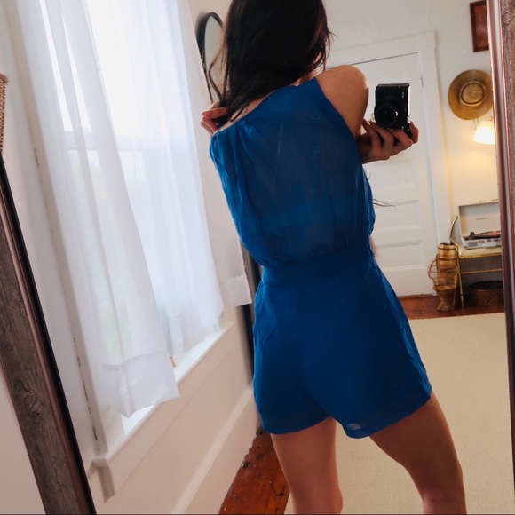 Doe&Rae Deep Blue Sheer Romper - Picture 5 of 5